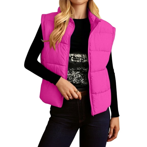 Hooded Puffer Vest for Women, Lightweight Zip Front Design with Quilted Pattern, Versatile Cold Weather Layering Piece for Errands & Travel.Hot PinkS