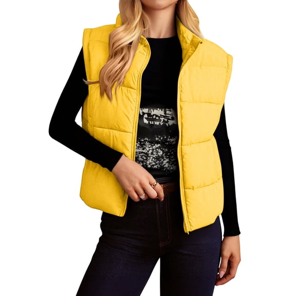 Hooded Puffer Vest for Women, Lightweight Zip Front Design with Quilted Pattern, Versatile Cold Weather Layering Piece for Errands & Travel.YellowS