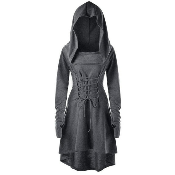 Hooded Pullover Up Dress Long Bandage Lace Women High Low Vintage Cloak Women Dress Size XXXL