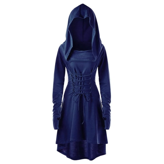 Hooded Pullover Up Dress Long Bandage Lace Women High Low Vintage Cloak Women Dress Size XXXL