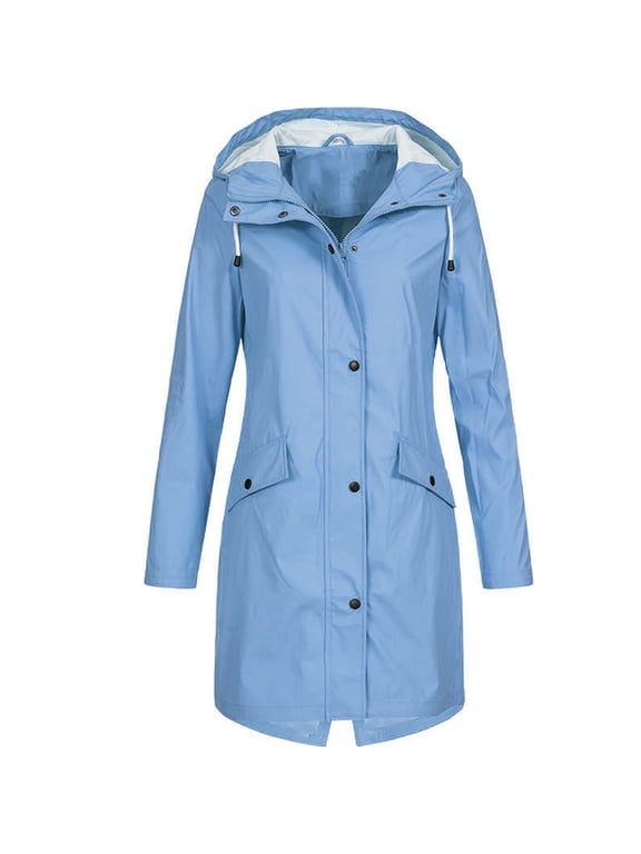 Hooded Rain Coats for Women Waterproof Long Rain Jacket Lightweight Midi Windbreaker Outdoor Hooded Trench Coat