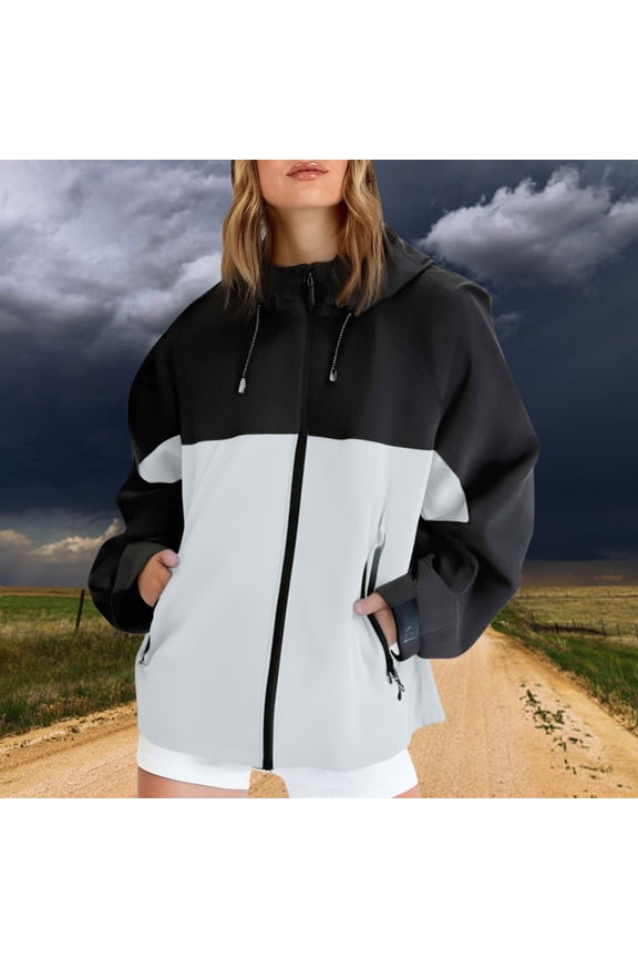 Hooded Rain Jacket Women, Lightweight Hiking Shell, Windproof Mountain Coat Grey M , Jacket