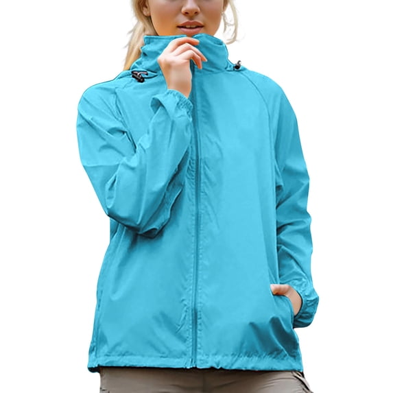 Women's Rain Jacket Waterproof Lightweight Packable Raincoat with Hood Sun Protection Lightweight Jacket with Pockets Golf Hiking Travel Windbreaker