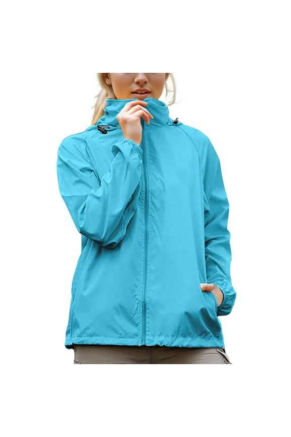 Hooded Rain Jacket Women Waterproof Lightweight Windbreaker Softshell Jacket Outdoor Packable Raincoat with Pockets