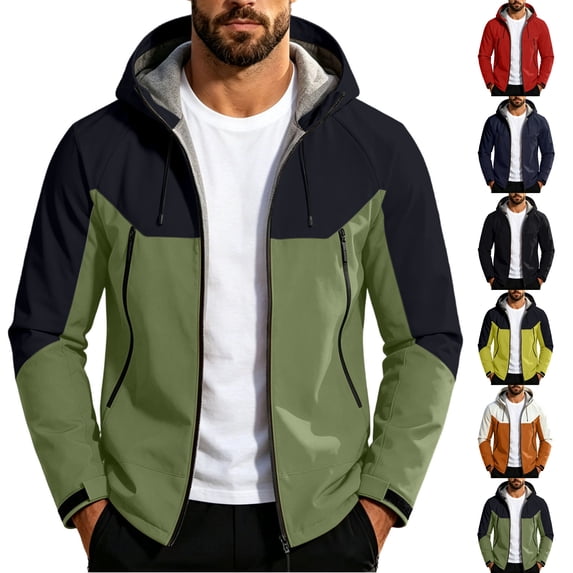 Hooded Rain Jacket for Men Solid Color Outdoor Windproof And Waterproof Long Sleeved Hooded Jacket Rainy Day Commute