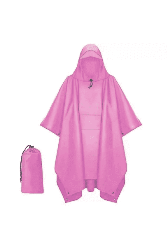 Hooded Rain Poncho for Adult with Pocket,Waterproof Raincoat Jacket for Men Women Adults, Hooded Rain Poncho,Waterproof Lightweight Unisex Raincoat for Hiking Camping and Travel Emergency,(Pink)