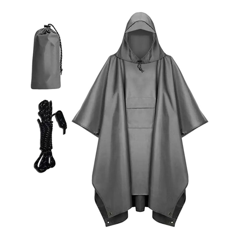 Hooded Rain Poncho Adults Poncho Cloak Reusable Long Sleeve Rain Cover with  Front Pocket Rain Jacket Raincoat for Men Women Fishing Climbing Gray 