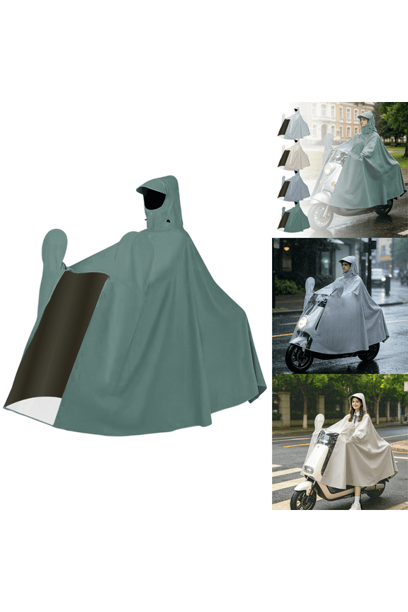 Hooded Rain Poncho, Breathable Rain Poncho, Mother Child Full Coverage Rain Coat, Waterproof PVC 2 Riders E-Bike Vehicle Rain Poncho Cape, 1 Pack Green