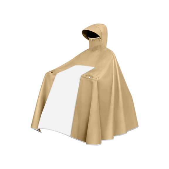 Hooded Rain Poncho, Breathable Waterproof Motorcycle Rain Coat, 1 Pack Oversized 217x110cm Reusable Bike Scooter Riding Poncho with Full Face Hood Khaki