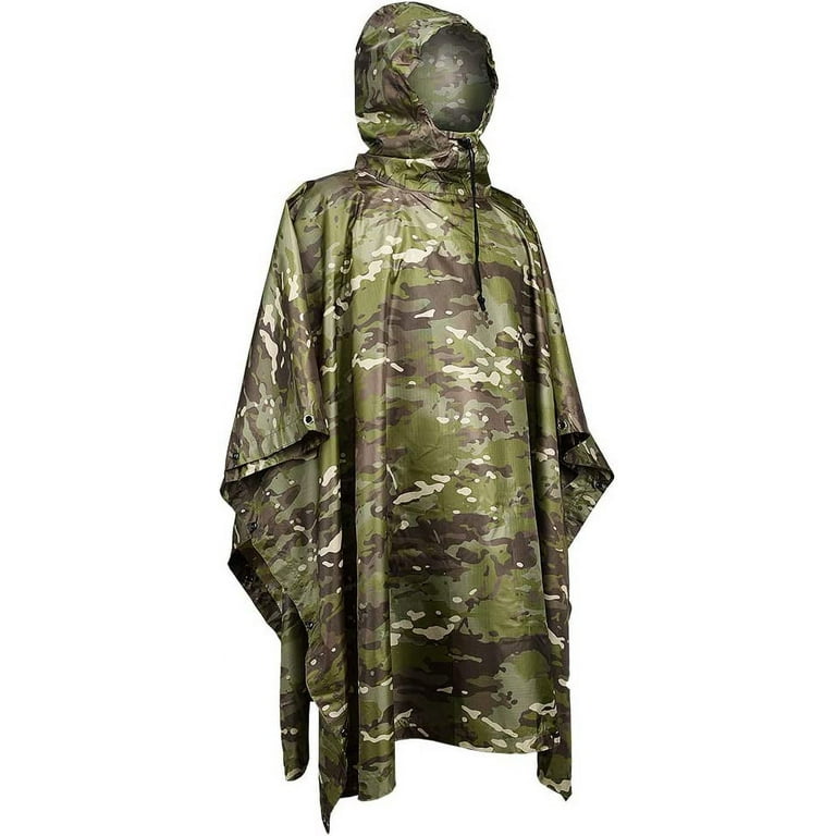 Hooded Rain Poncho, Camo Military Emergency Raincoat for Adult Men & Women