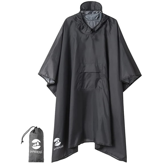 Hooded Rain Poncho Waterproof Raincoat Jacket for Men Women Adults