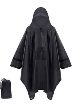 Hooded Rain Poncho for Adult with Pocket, Waterproof Lightweight Unisex Raincoat Jacket for Hiking Camping Emergency