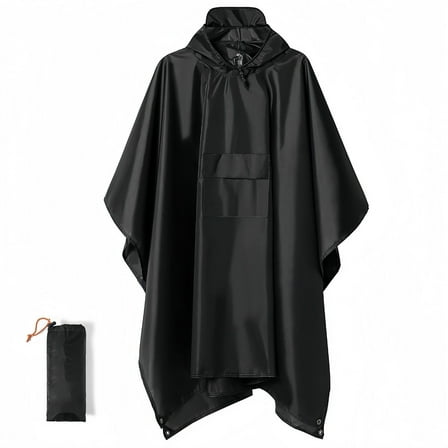 Hooded Rain Poncho for Adult with Pocket, Waterproof Lightweight Unisex Raincoat for Hiking Camping Emergency(Black)