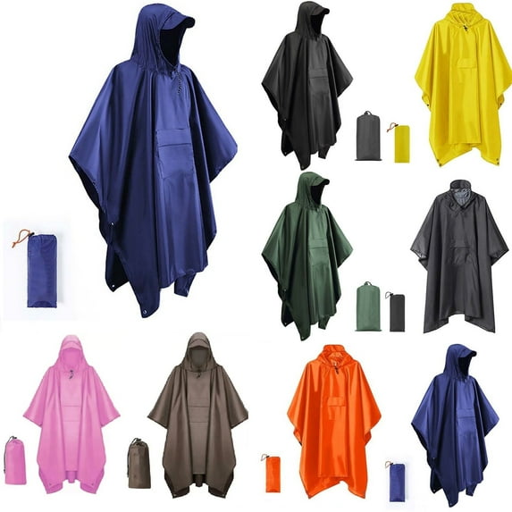 Hooded Rain Poncho for Adult with Pocket, Waterproof Lightweight Unisex Raincoat for Hiking Camping Emergency(Yellow)