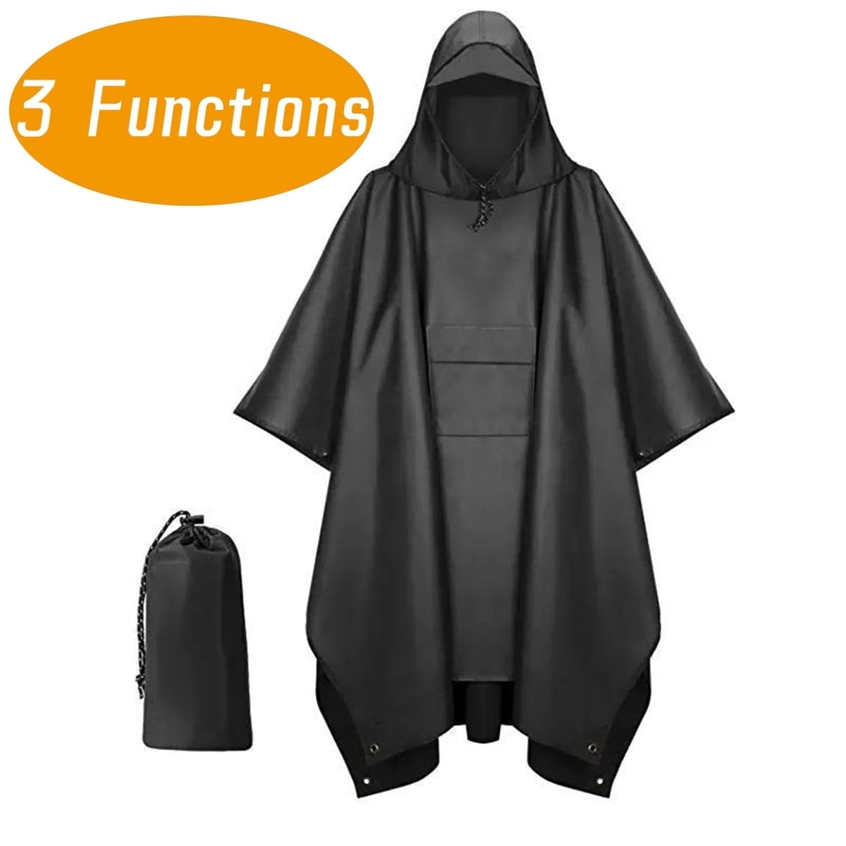 Compact Unisex Hooded Rain Poncho - Waterproof, Pocket