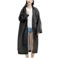 thumbnail image 1 of Hooded Rain Ponchos for Adults Eva Reusable Waterproof Raincoats for Women and Men Lightweight Drawstring Rain Gear Black Free Size, 1 of 6