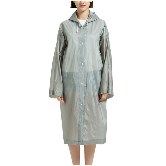 Hooded Rain Ponchos for Adults Eva Reusable Waterproof Raincoats for Women and Men Lightweight Drawstring Rain Gear Gray Free Size