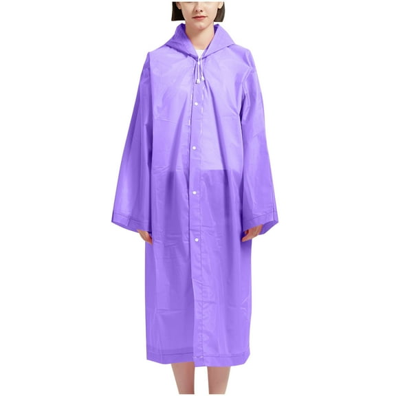 Hooded Rain Ponchos for Adults Eva Reusable Waterproof Raincoats for Women and Men Lightweight Drawstring Rain Gear Purple Free Size