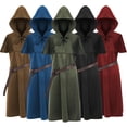 thumbnail image 1 of Hooded Ranger Tunic Robe, Hooded Medieval Ranger Robe Tunic With Shoulder Capelet, Belted Long Wizard Surcoat for Halloween Renaissance Larp Cosplay,Soft Woven Fantasy Costume Robe, Army Green L, 1 of 8