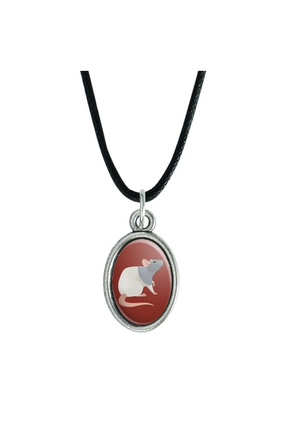 Hooded Rat Antiqued Oval Charm Pendant with Black Satin Cord
