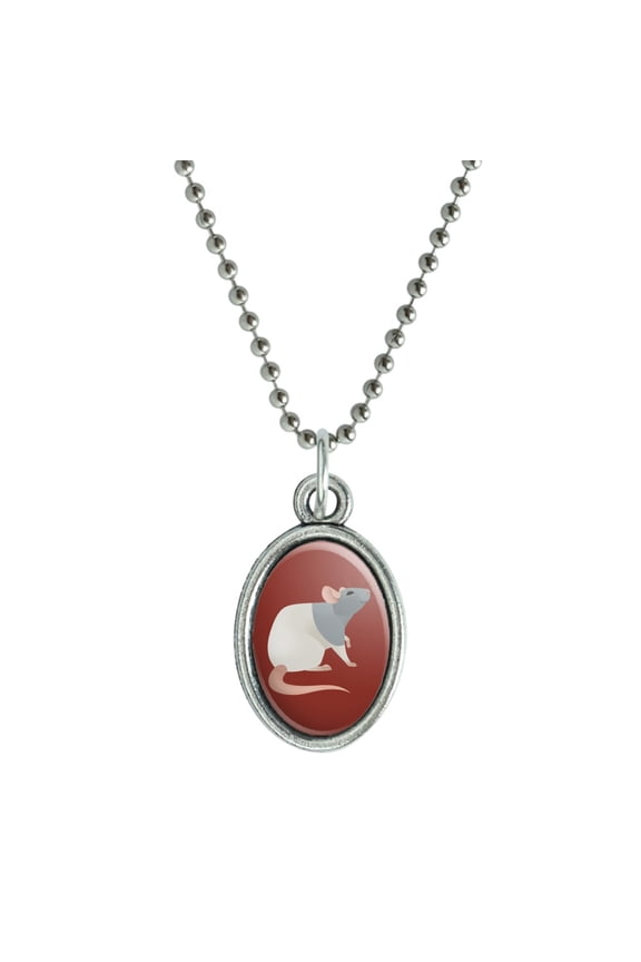 Hooded Rat Antiqued Oval Charm Pendant with Chain