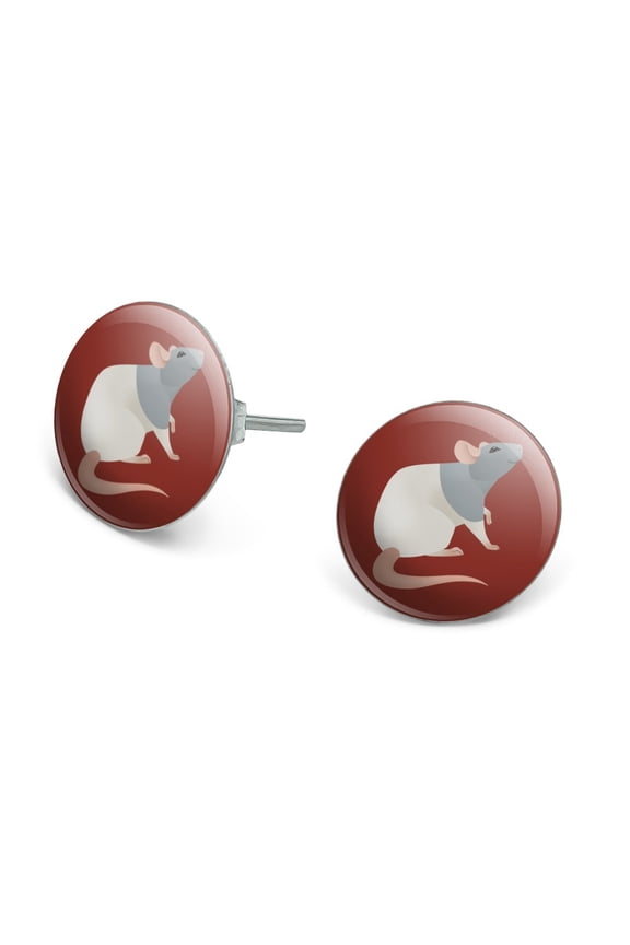 Hooded Rat Novelty Silver Plated Stud Earrings