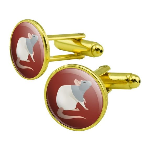 Hooded Rat Round Cufflink Set Gold Color