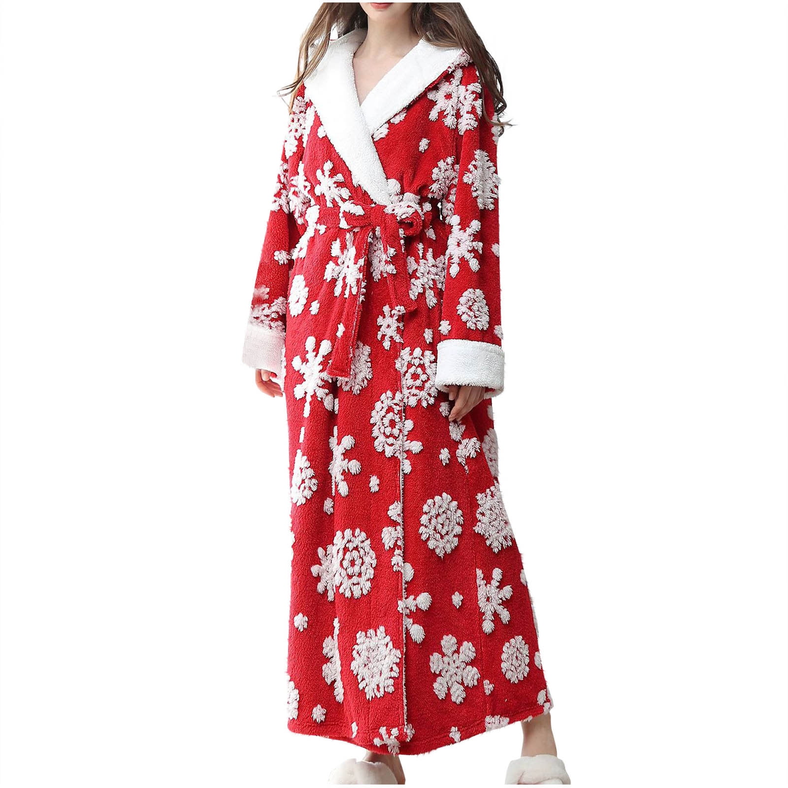 Terry Plush Robe Hooded Robes for Womens Full Length Christmas Robe Soft Cozy Terry ...