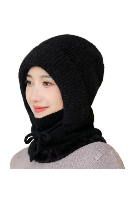 Hooded Scarf Beanie,Outdoors Windproof Scarf Hat Face Mask Warm Knitted Windbreaker Hat,Winter Breathable Thermal,for Women