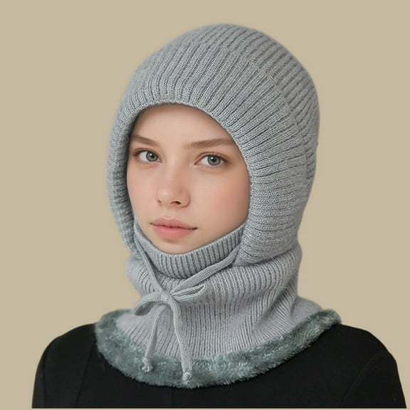 Hooded Scarf Beanie for Women Men Balaclava Scarves Hat for Fall Winter Gray One Size