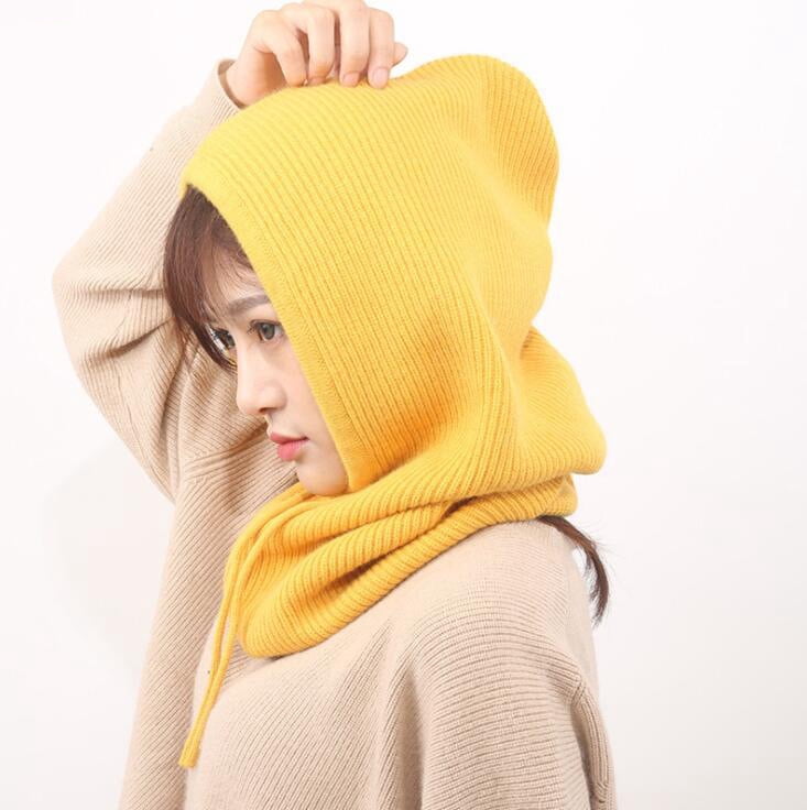 Women\'s Yellow Winter Hat Warm Hooded Scarf Hat Balaclava Knit Skull Beanie Winter Hats for Women, Warm Hooded Scarf Hat for Women  main image 4