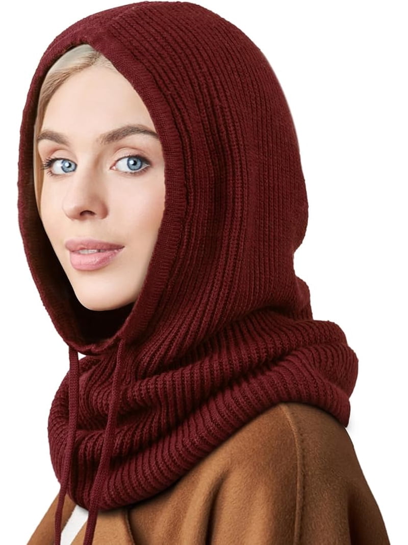 Hooded Scarf Hat Knit Balaclava, Women Beanie Skull Cap with  display picture 1