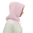 thumbnail image 1 of ZQUUVOU Hooded Scarf Hat Knitsolid Color Drawstring Balaclava Hat Pink, 1 of 3