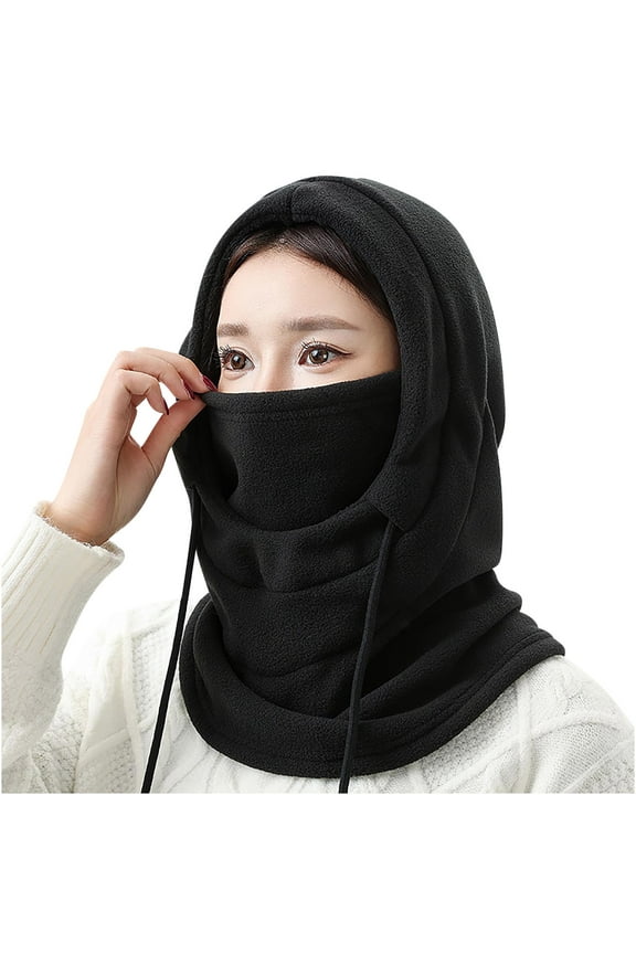 Hooded Scarf Hat for Women Fleece Neck Warmer Face Mask Balaclava with Drawstring Winter Warm Outdoor Hoodie Beanie Cap