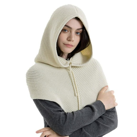 Hooded Scarf for Women,Winter Warm Knit Balaclava Hood Scarf Hat with Adjustable Drawstring for Cycling,Skiing,Hiking
