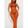 thumbnail image 1 of Hooded See-Through Sheer Maxi Dress (S, Orange), 1 of 9