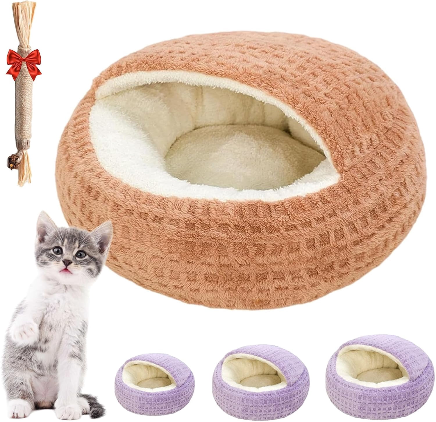 Pup Shell Hooded Semi Enclosed Shell Shaped Pet Nest, Plush Cat Bed Hooded Semi ...