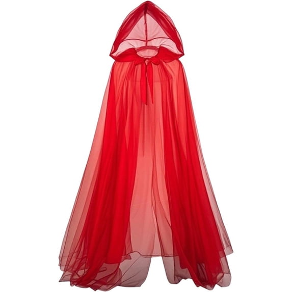 Hooded Sheer Cape, Red Full Length Mesh Wrap, 59.06inch