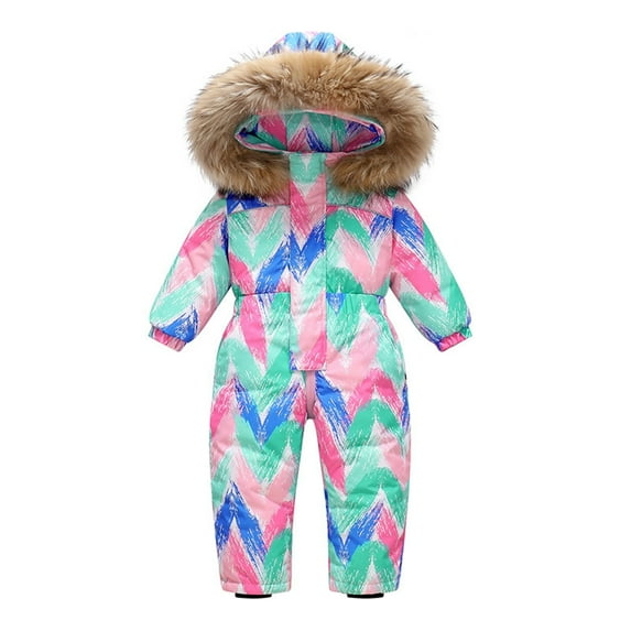 Hooded Ski Jumpsuit for Girls Boys Tie Dye Full Zip One Piece Quilted Snowsuit Kids Elastic Cuffs Winter Warm Onesie Outerwear