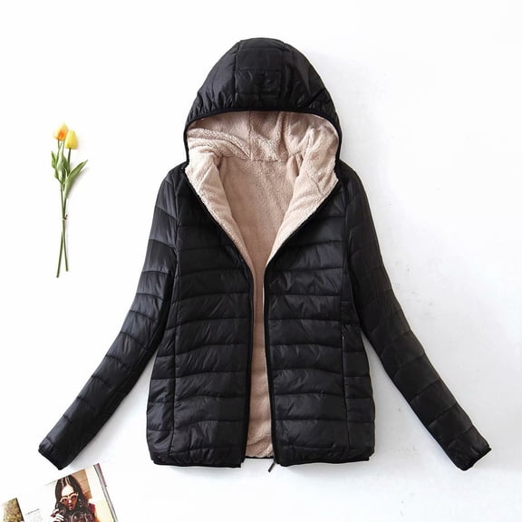 Hooded Slim-Fit Plus -Padded Jacket Warm Lamb Velvet Jacket Women'S Jacket Warm Coat Hood Jacket Women Ladies Outerwear Junior Outerwear Sweaters Womens Full Zip Seamless Workout Jacket Winter Jacket