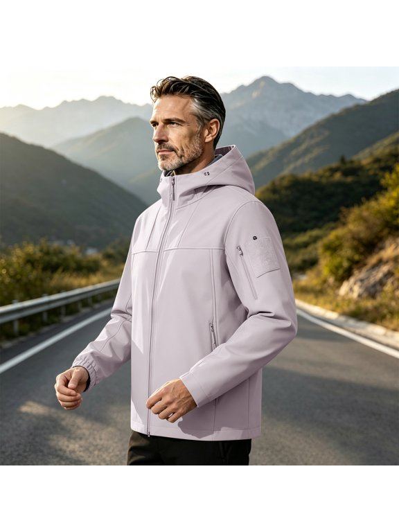 Hooded Softshell Jacket for Men Tactical Outdoor Windbreaker Full Zip Coat Outdoor Hiking Athletic Jacket ,3XL