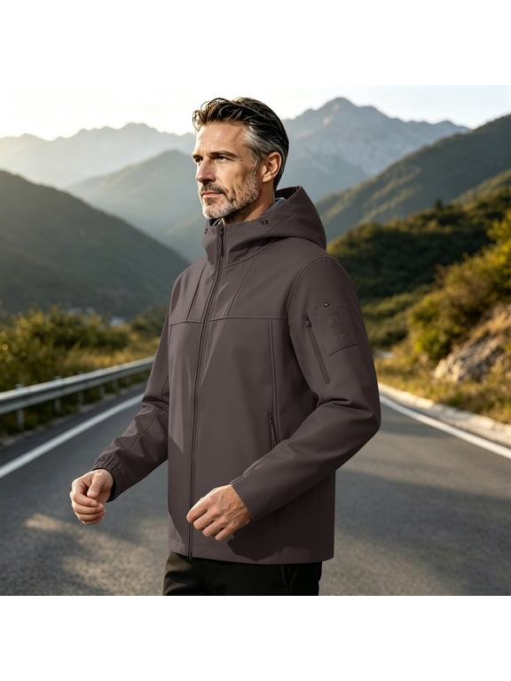 Hooded Softshell Jacket for Men Tactical Outdoor Windbreaker Full Zip Coat Outdoor Hiking Athletic Jacket ,S