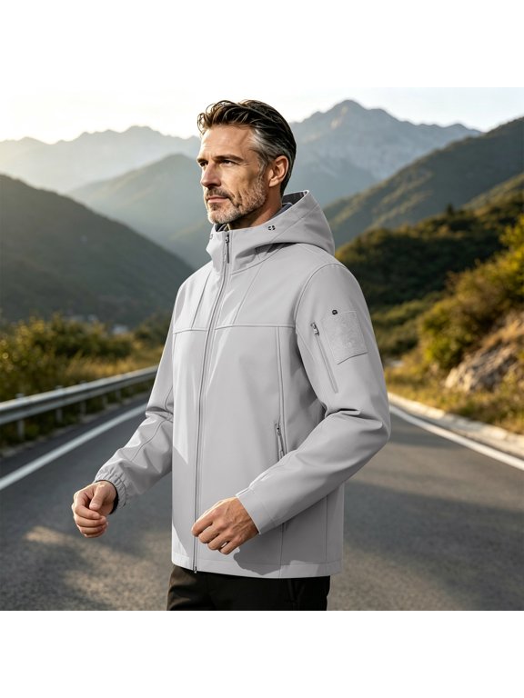Hooded Softshell Jacket for Men Tactical Outdoor Windbreaker Full Zip Coat Outdoor Hiking Athletic Jacket ,XL