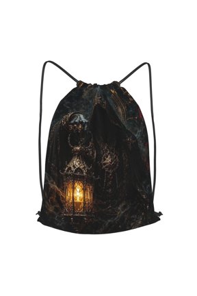 Hooded Sorcerer Golden Lantern Art Drawstring Backpack Gym String Bag Sports Sackpack Cinch Sack, M