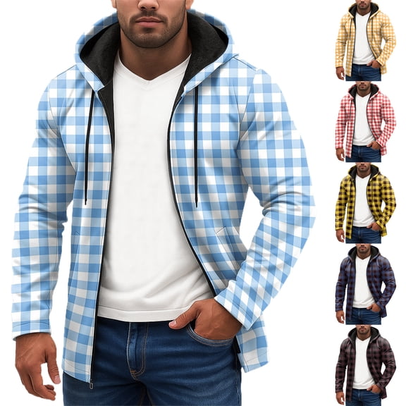 Hooded Sports Tracksuit Unisex Running Outfits Long Sleeve Pullover Hoodies Sweatshirt - Plaid Design for Autumn Winter Outdoor Sports, Casual Wear, and Festive Seasons,Khaki,XL