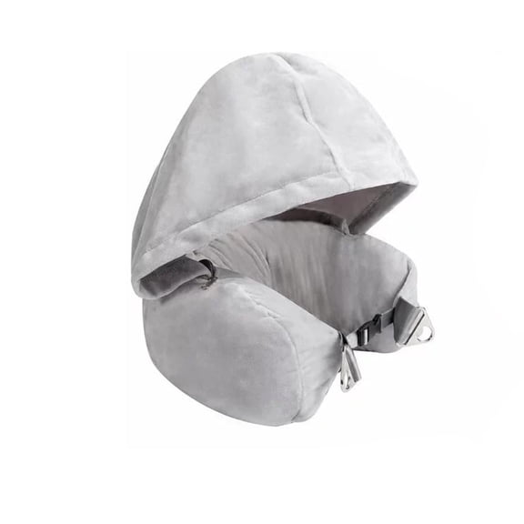 Hooded Stuffable Travel Pillow For Airplanes Soft Velvet Neck Pillow With Storage Compartment Cotton