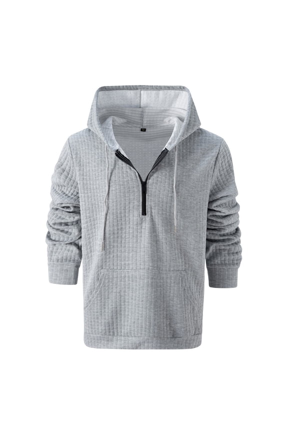 Hooded Sweater for Men Waffle Drawstring Long Sleeve with Pockets Quarter Zip Up Casual Fall Top Dad Gifts