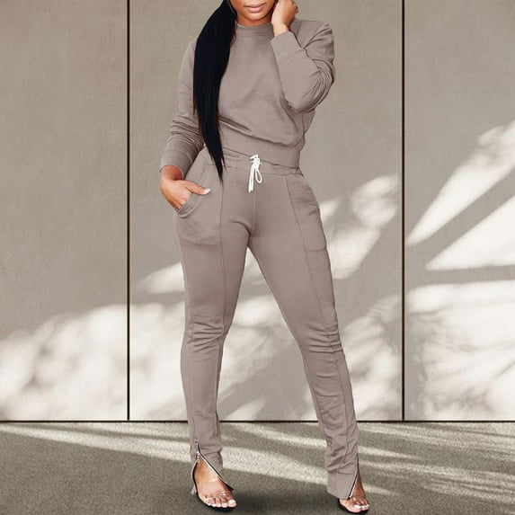 Hooded Sweatshirt Fashion Women Pocket Round-Neck Casual Long Sleeve Sweatshirt+ Pant Set Fall New Arrivals