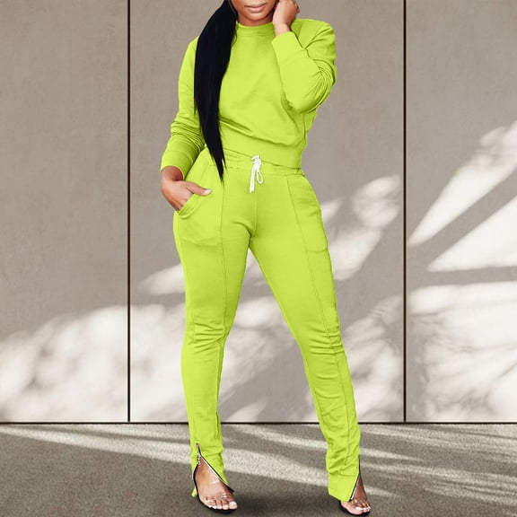 Hooded Sweatshirt Fashion Women Pocket Round-Neck Casual Long Sleeve Sweatshirt  Pant Set Fall New Arrivals