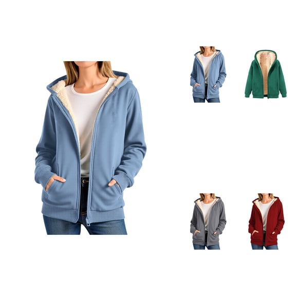 Hooded Sweatshirt Winter Warm Lined Sherpa Zipper Parka Jacket for Women